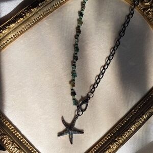 Ocean-Inspired Starfish Necklace with Green Beads